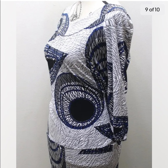 BCBG Max Azria Women Shirt Dress Long Sleeve Graphic Print White Blue Fitted XS - Picture 3 of 12